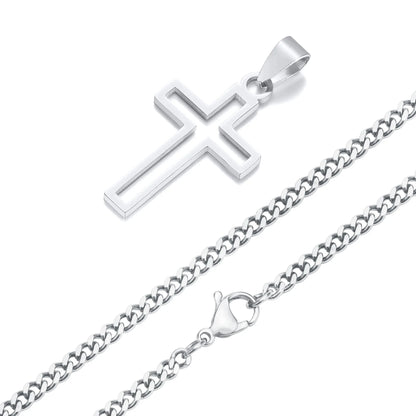 Casual Hollow Cross Necklaces for Men Boys,Waterproof Stainless Steel Cross Pendant Necklace,Religious Faith Prayer Jewelry Gift Good Vibrations