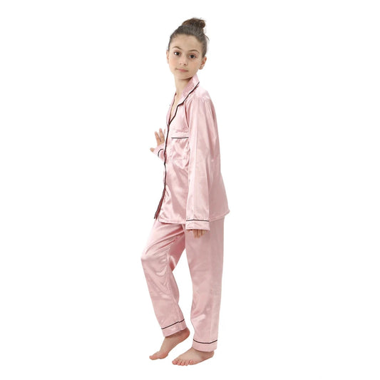 Boys Girls Satin Silk Pajamas Sets for Kids Toddler 2 to 3 4 5 6 7 8 9 10 11 12 13 14 Years Long/Short Sleeved Pink Red Pijamas Good Vibrations