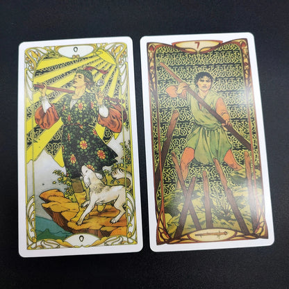 12x7cm Golden Art Nouveau Divination Tarot Cards.tarot Cards for Beginners .English, Spanish, French, Italian and Portuguese. Good Vibrations