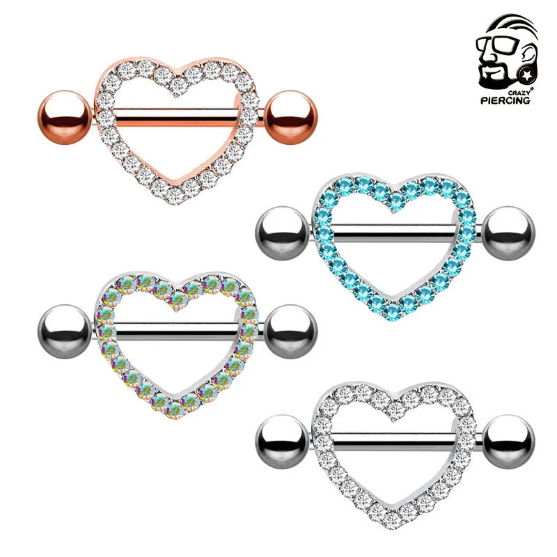 2pcs Both Sides Screwed Heart Nipple Ring for Women Girls 14G Stainless Blue Pink Zircon Sexy Nipple piercing nombril Nipple Bar Good Vibrations