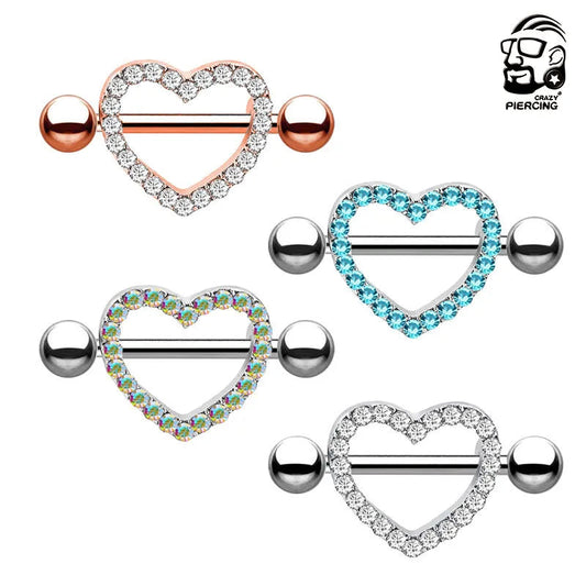 2pcs Both Sides Screwed Heart Nipple Ring for Women Girls 14G Stainless Blue Pink Zircon Sexy Nipple piercing nombril Nipple Bar Good Vibrations