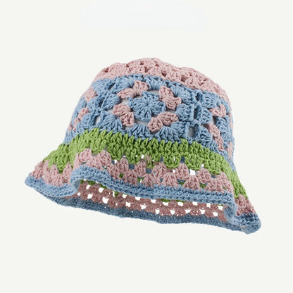 2024 Spring New Crochet Hat Korean Handmade Bucket Hat Women's Weaving Knitted Hat Y2k Fashion Flowers Autumn Winter Ins Beanies Good Vibrations