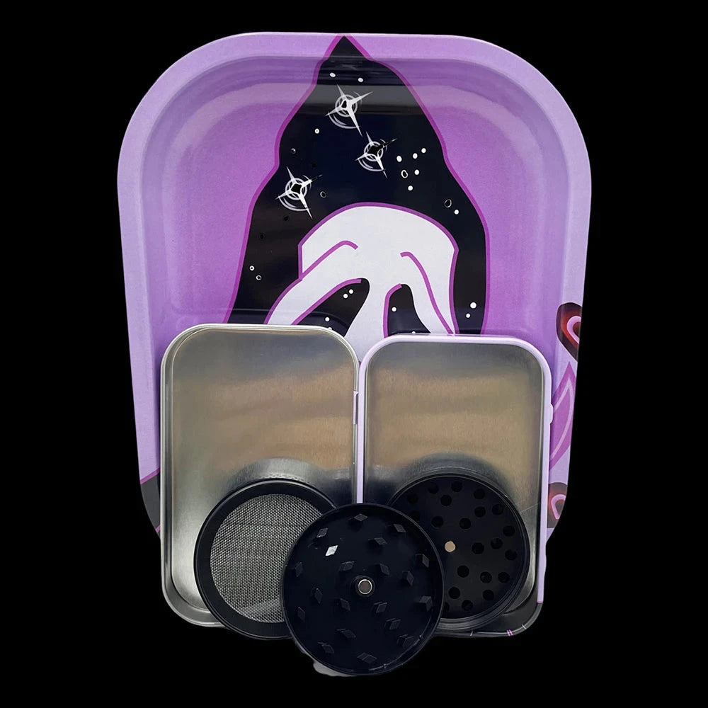 5 Packs Tobacco Metal Rolling Tray Kit 50mm Grass Grinder Crusher Smoke Herbal Set 115mm Plastic Cigar Storage Tube Container Good Vibrations Adult Super Store