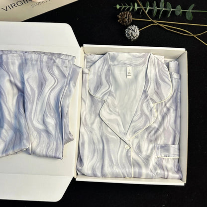 2023 Spring Autumn New Ice Silk 2 Pieces Pajamas for Women Fashion Cardigan Women's Pajamas Sweet Printing Loungewear Women Set Good Vibrations