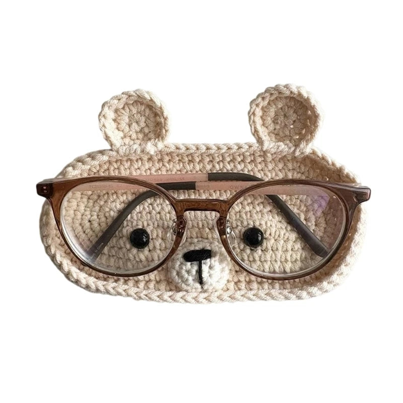 Handmade Crochet Cute Animal Theme Glasses Holder Eyeglass Protective Storage Tray for Home Desk Eyewear Organizers Gift Good Vibrations