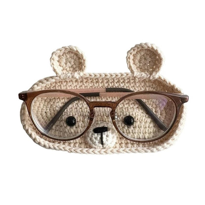 Handmade Crochet Cute Animal Theme Glasses Holder Eyeglass Protective Storage Tray for Home Desk Eyewear Organizers Gift Good Vibrations