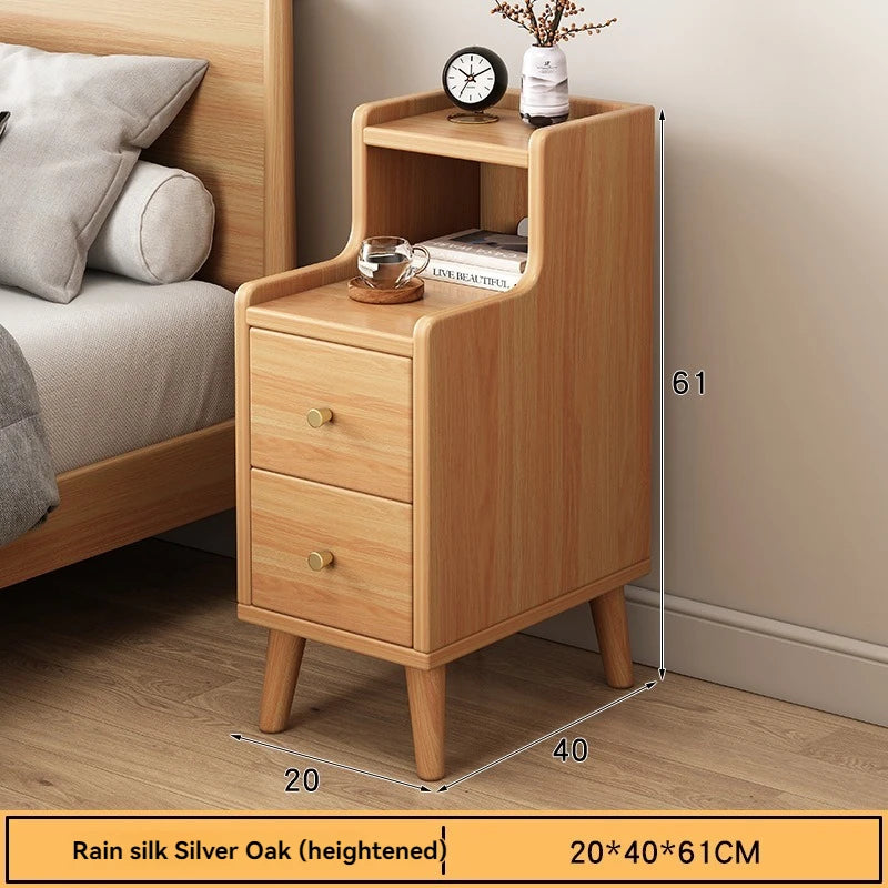 Bedside cabinet, household small bedroom storage, narrow cabinet, mini storage shelf, solid wood color, multi-purpose storage Good Vibrations