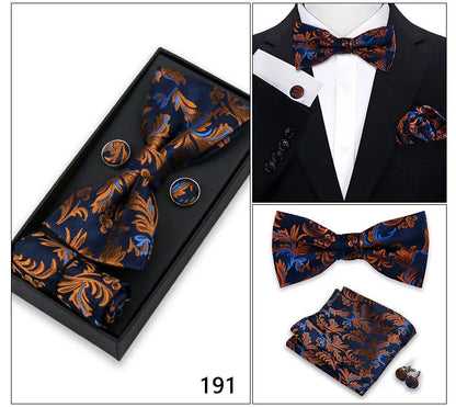 Bowtie For Men Set Gift Box Business Gift Fashion Bow Tie Pocket Square Cufflinks Set Bowtie 3pcs For Wedding Hanky Cravata Neck