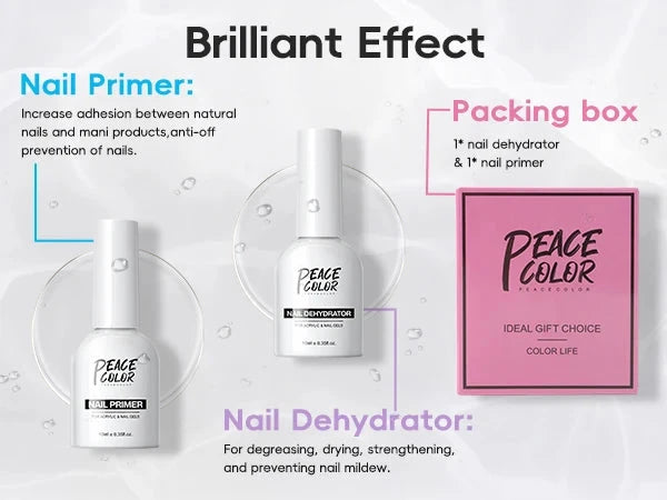 Peacecolor 10ML Nail Dehydrator & Primer and Nail Tools, Fast Dry Non Acid Primer for Gel Polish, Ideal Gift Choice Good Vibrations