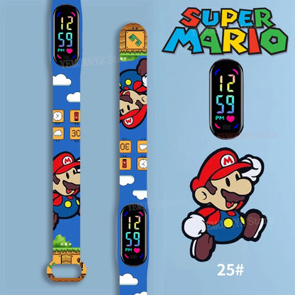 Mario Bros Children's Watches Action Figures Luigi Princess Peach Yoshi Bowser kids Sport Wristband Waterproof Digital Watch Toy Good Vibrations