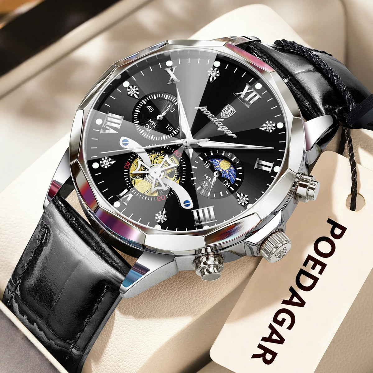 POEDAGAR Military Luxury Men Wristwatch Quartz Waterproof Luminous Chronograph Leather Man Watch Sports Men's Watches Male Reloj Good Vibrations