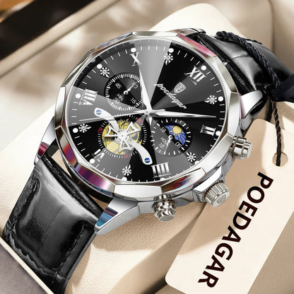 POEDAGAR Military Luxury Men Wristwatch Quartz Waterproof Luminous Chronograph Leather Man Watch Sports Men's Watches Male Reloj Good Vibrations