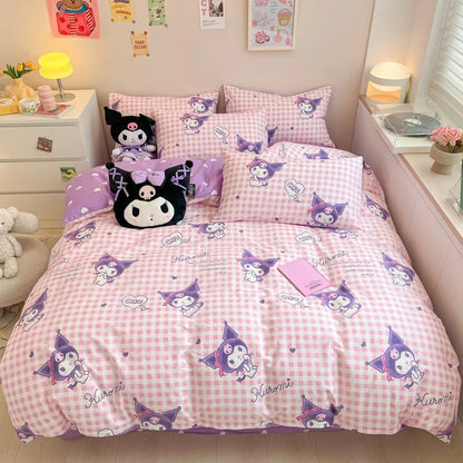 Sanrio 100% Cotton Bedding Set Cute Hello Kitty Kuromi Melody King Queen Pillowcase Bed Linens Girl Dorm Bedclothes Home Textile Good Vibrations