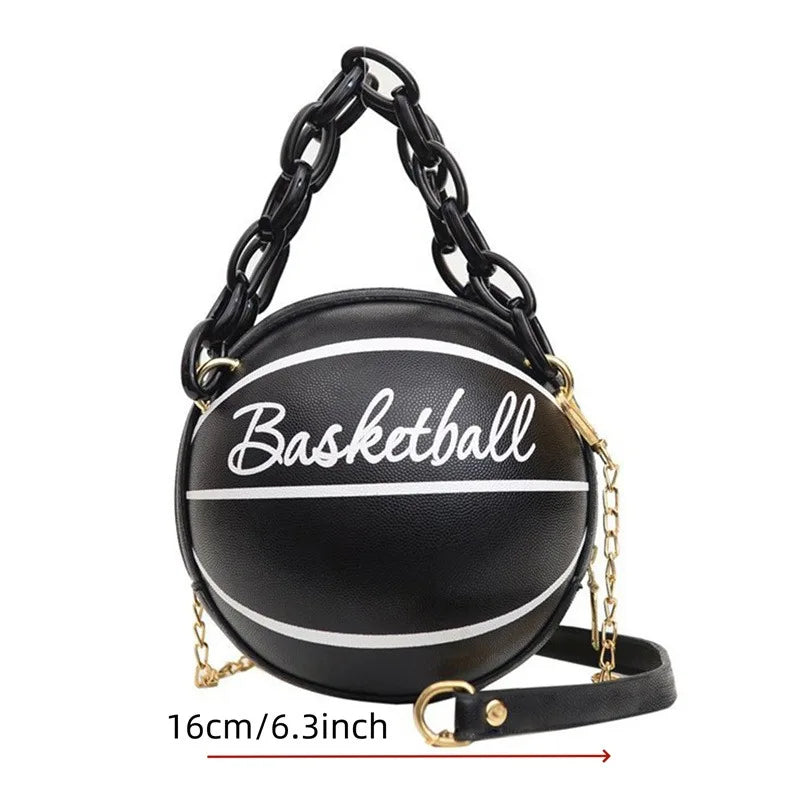 Women Shoulder Bag PU Leather Chain Basketball Bag New Letter Print Teenagers Handbag Fashion Crossbody Bags Female Good Vibrations