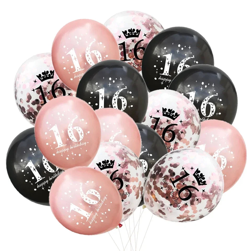 15pcs 18th Happy Birthday Balloon Decor 12 Inch Confetti Latex Balloons for 18 20 30 70 Years Old Birthday Celebrate Decoration Good Vibrations