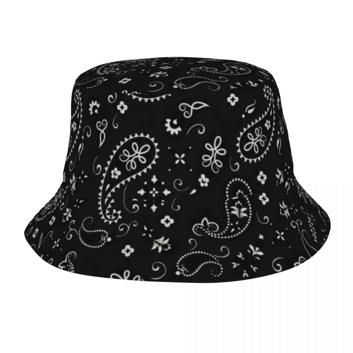 Black Paisley Pattern Bandana Print Bucket Hats Women Men Unisex Trendy Summer Fisherman's Hat Good Vibrations