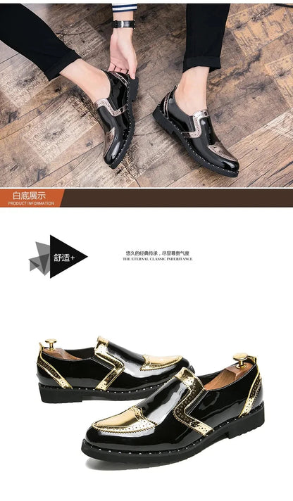 Fashionable Formal Men Shoes Lightweight Outdoor Loafers Thick Soled Wear-resistant Leather Shoes Black Gold andSilverSizes38-48 Good Vibrations