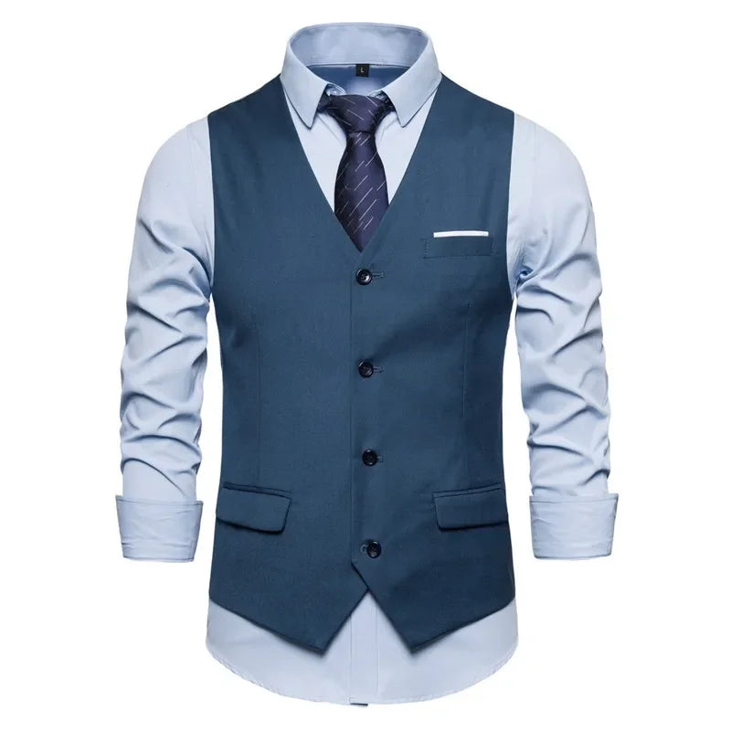 Blue Suit Vest, Men's Business Sleeveless Vests Jacket, Asian size S-6XL, Wedding Party Waistcoat, Red Purple Black Gray Good Vibrations