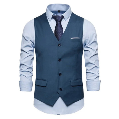 Blue Suit Vest, Men's Business Sleeveless Vests Jacket, Asian size S-6XL, Wedding Party Waistcoat, Red Purple Black Gray Good Vibrations