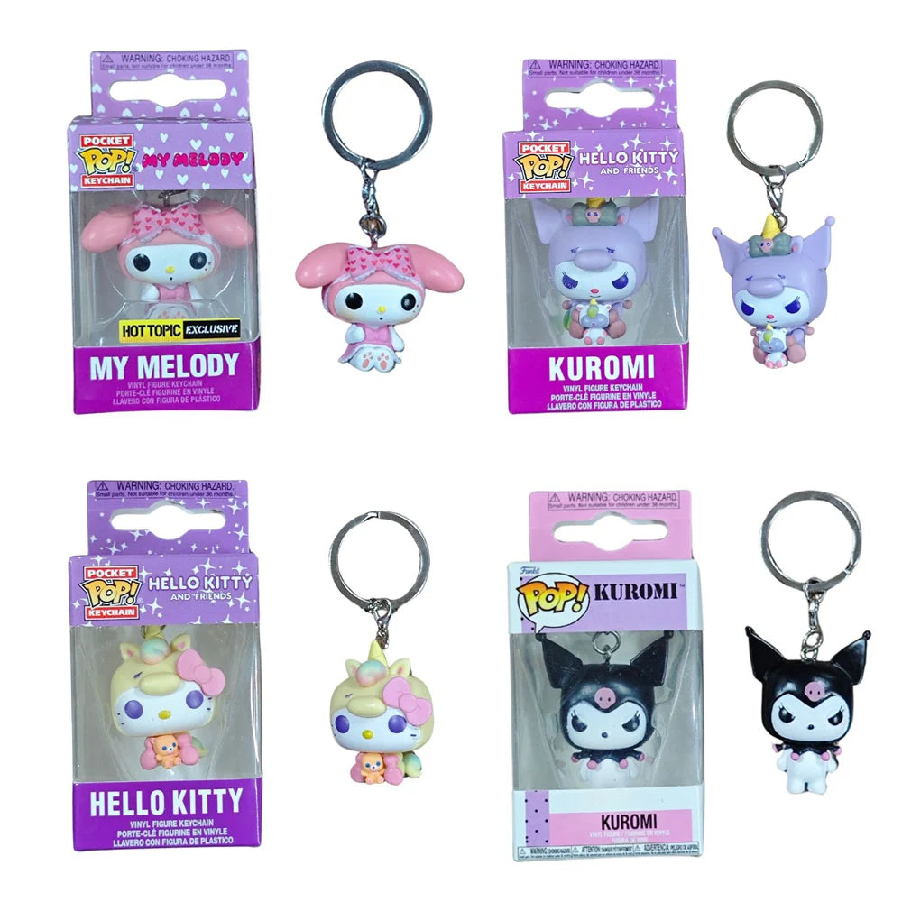 My Melody Kuromi With Baku Keychain Toy Hello Kitty Pochacco Devil Kuromi Pocket Pop Keychain Collectible Model Toys Good Vibrations