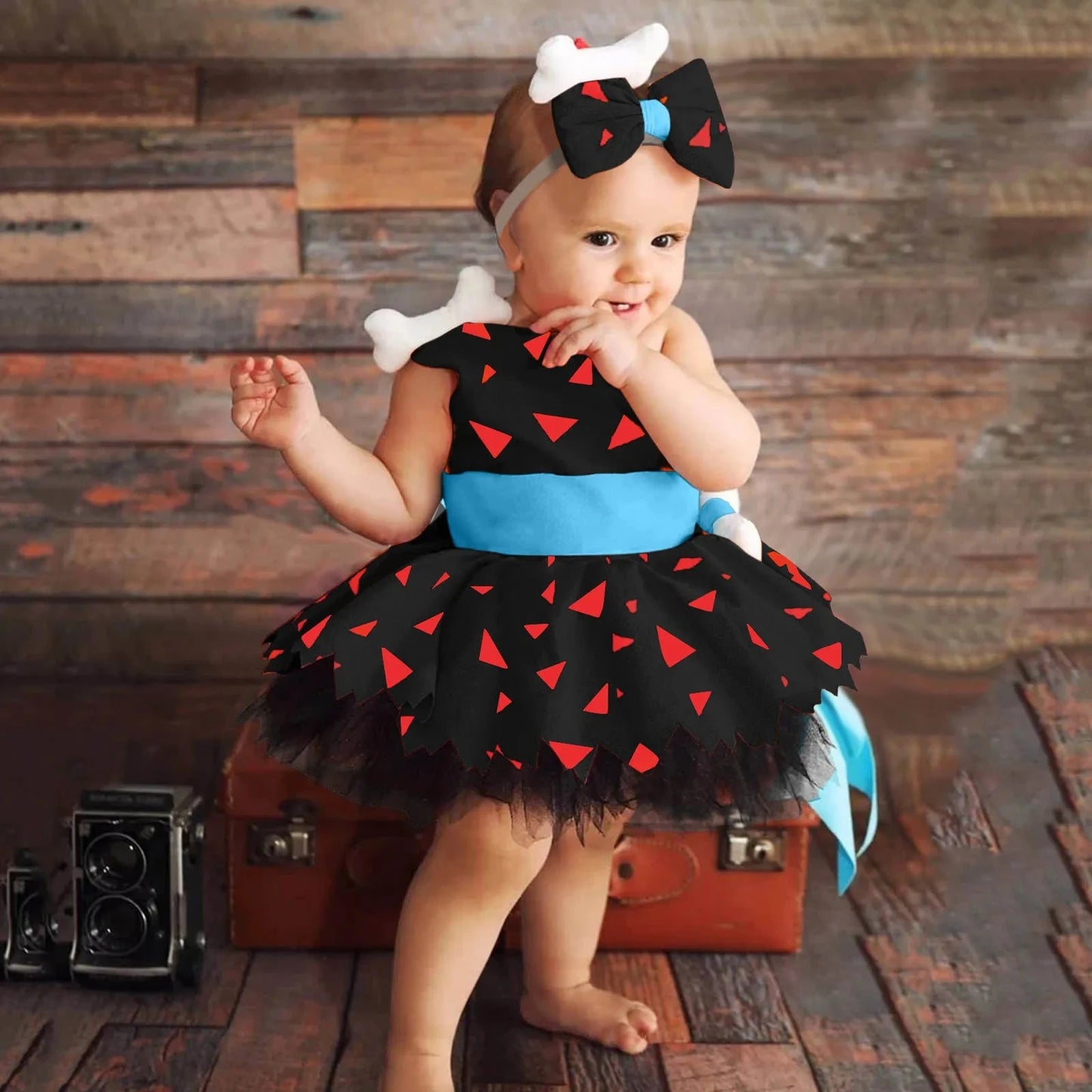 Halloween Elegant Girls Dress Toddler Kids Caveman Costume Dog Bones Historical Cavegirl Mesh Tulle Princess Dress Party Outfits Good Vibrations