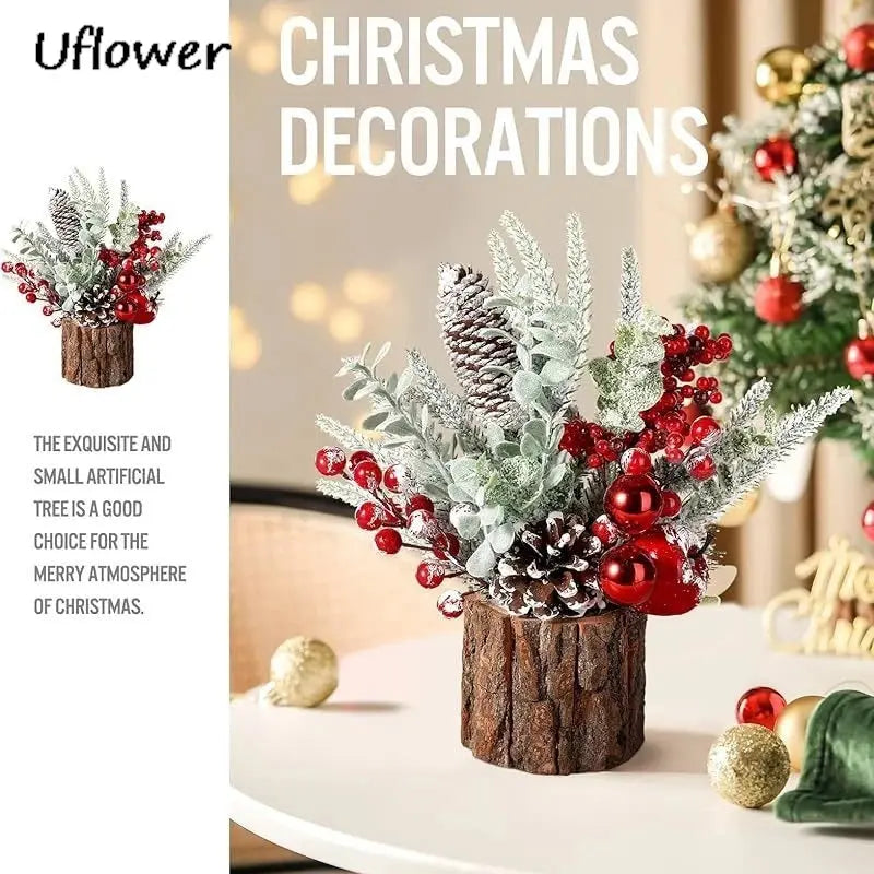30cm Mini Christams Tree Artificial Plants PE Flocking Pinecone Pine Branch Home Window Decoration Desktop Decor Christmas Gift Good Vibrations