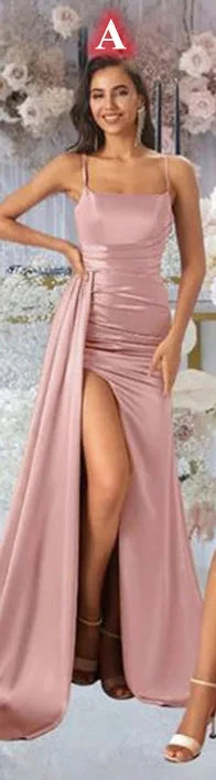 Rose Gold Bridesmaid Dreses Pleat Mermaid High Split Long Customized Spaghetti Straps Sheath Maid Of Honor Wedding Party Dress Good Vibrations