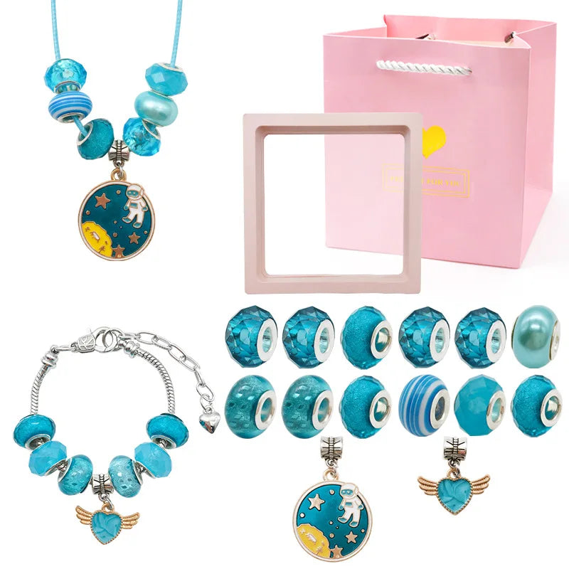 Charm Bracelet Making Kit for Girls Kids Jewelry Making Kit DIY Charm Bracelet Necklace Kit for Crafts Birthday Easter Gifts Good Vibrations