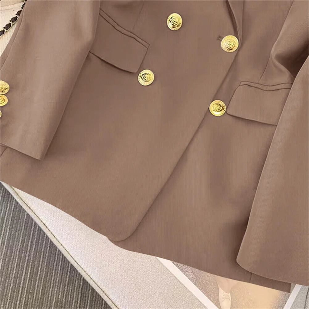Blazer For Women Elegant Suit Jacket Loose Long Sleeve Jacket Beige Casual Solid Color Blazer Fashion Lapel Neckline Style Good Vibrations