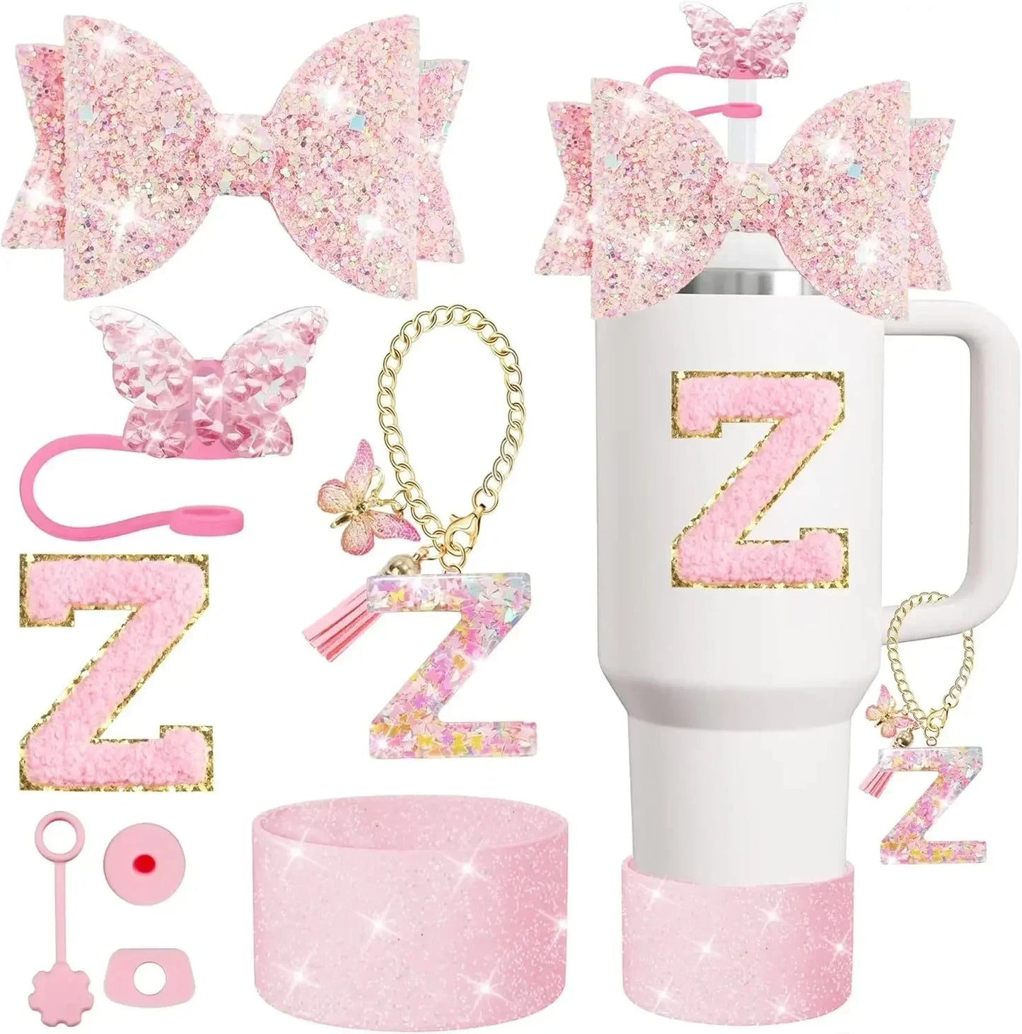 8PCS Cup Accessories Set for Stanley Cup 30 40oz Tumbler Straw Topper Cover Cap Boot,Spill Proof Stopper Charm Initials Sticker Good Vibrations