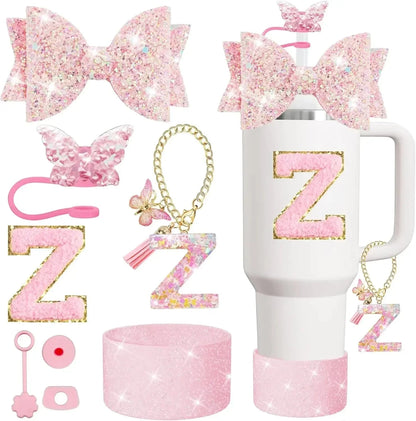 8PCS Cup Accessories Set for Stanley Cup 30 40oz Tumbler Straw Topper Cover Cap Boot,Spill Proof Stopper Charm Initials Sticker Good Vibrations