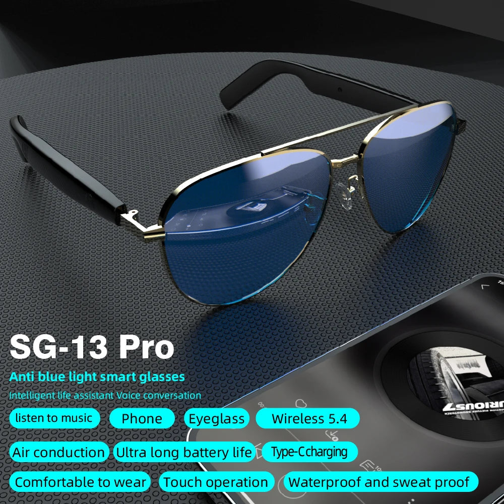 SG-13 Smart glasses, Bluetooth earphones, clear vision | UV resistant touch function | Versatile facial features Good Vibrations