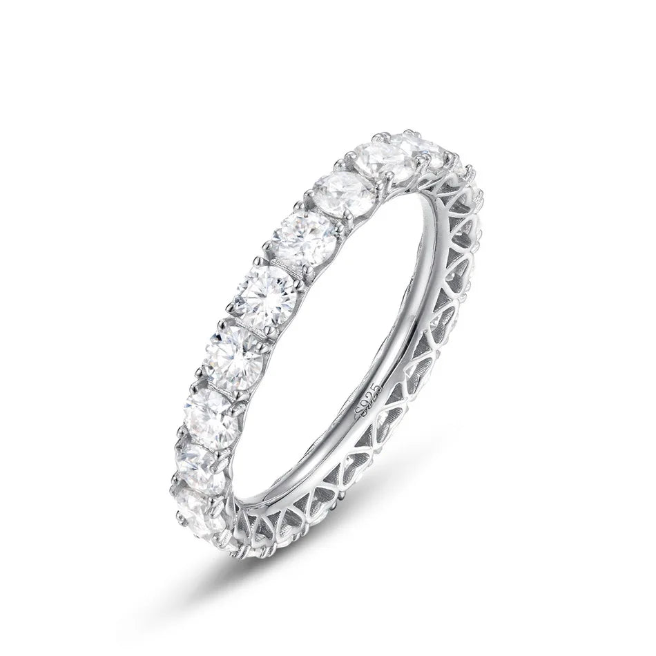 ALLNOEL 2mm Full Eternity Moissanite Wedding Band 925 Sterling Silver D Color VVS1 Stackable Ring For Women Fine Jewelry Good Vibrations