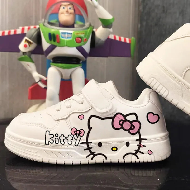 2025 New Hello Kitty Girls Low Top White Sneakers Cute Cartoon Casual Shoes Fashion Canvas Shoes For School Kids Wholesale Good Vibrations