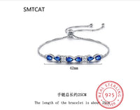 Pear Cut Blue Sapphire 925 Sterling Silver Bowknot Bracelet Adjustable for Women Statement Gemstone Jewelry Pulseiras De Prata Good Vibrations