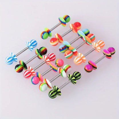 1/6/12pcs Acrylic Mixed Color Tongue Ring Adjustable Disc Barbell Tongue Ring Body Piercing Jewelry Stainless Steel Rod Good Vibrations
