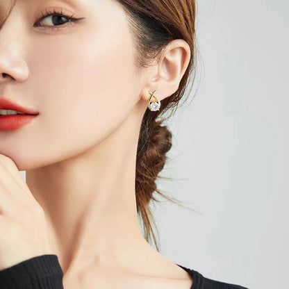 925 Silver Needle Korean Fashion Zircon Geometric Earrings For Women Jewelry 2026 Trending Luxury Crystal Cross Stud Earrings Good Vibrations