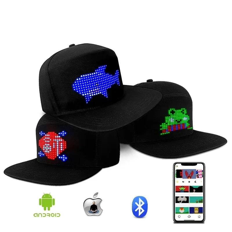 LED Glowing Hat LED Matrix Scrolling Text Display Message Pattern Programmable APP Control 5V for Disco Party Cool Baseball Cap Good Vibrations