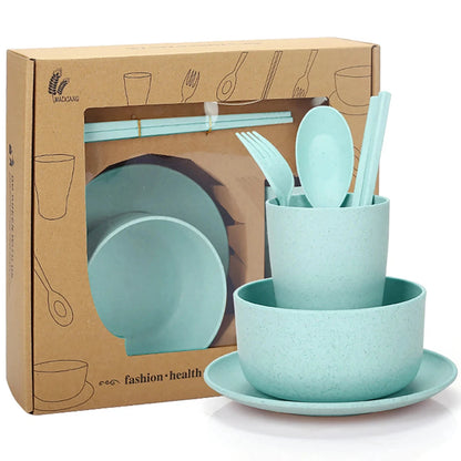 Fork Spoon Chopsticks Bowls Cup Dish Dinnerware Set High Grade Wheat Straw Tableware Children's Unbreakable Dishes Camping Set Good Vibrations