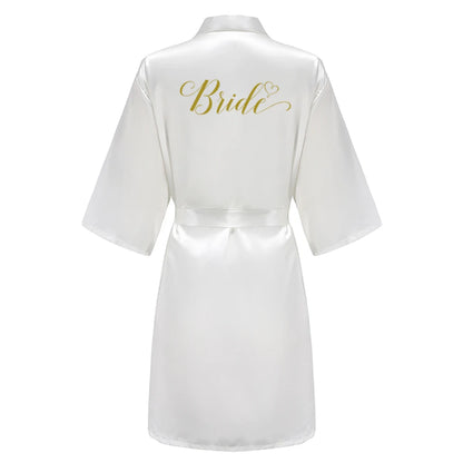 Grass Green Women's White Letter Bride Bridesmaid Short Satin Robes for Wedding Party Getting Ready Good Vibrations