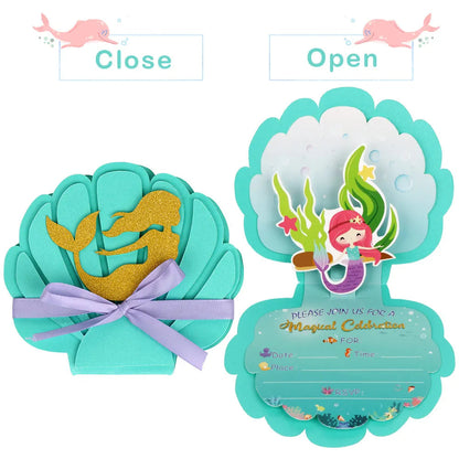 6Pcs Mermaid Party Invitations Pearlescent Mermaid Birthday Party Supplies with Envelopes for Kids Girls Birthday Wedding Decor Good Vibrations