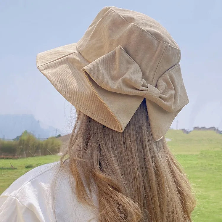 Women's hat, big brim hat, women's summer fisherman's hat, casual sun protection bow, versatile sun hat Good Vibrations