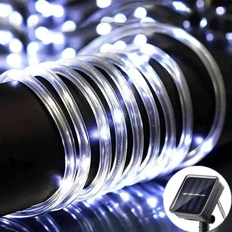 Solar Rope Lights Outdoor LED String Lights 8 Modes Garden Hose Lights Decorative Wedding Christmas Halloween Patio Porch Pool Good Vibrations
