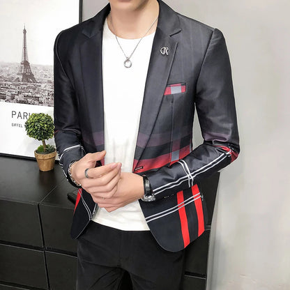 Blazer Men Boutique Fashion Plaid Men's Slim Casual Suit Jacket Male Ball Social Blazer Suit Coat Host Clothing Good Vibrations