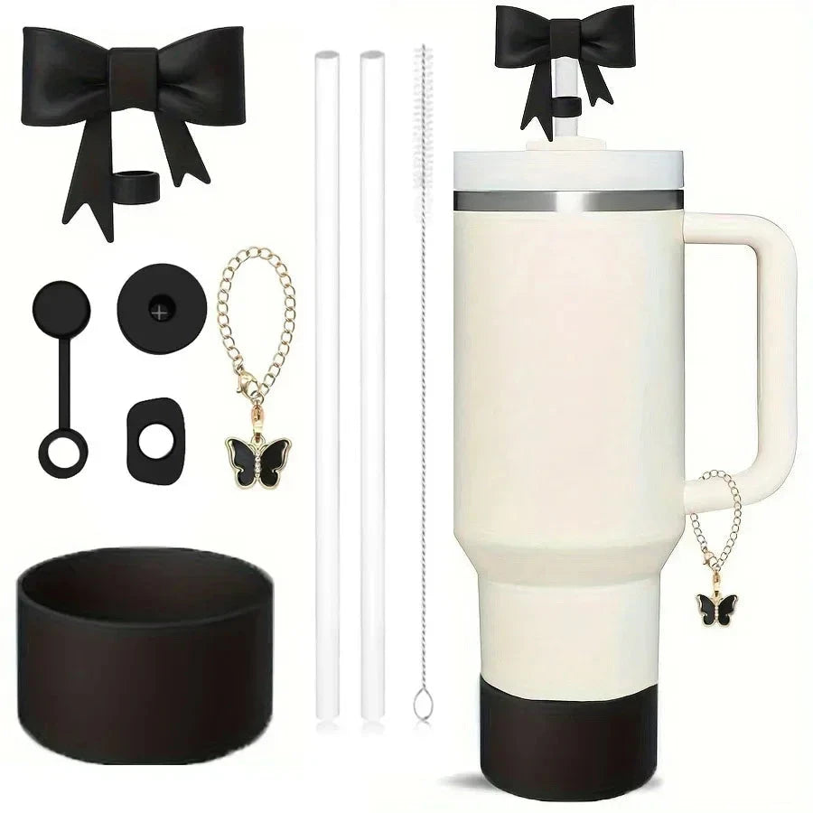 9pcs Accessories Set for Stanley Cup 30oz/40oz Spill Proof Stopper Flowers Straw Cover Silicone Boot Charm Butterfly Chain Good Vibrations Adult Super Store