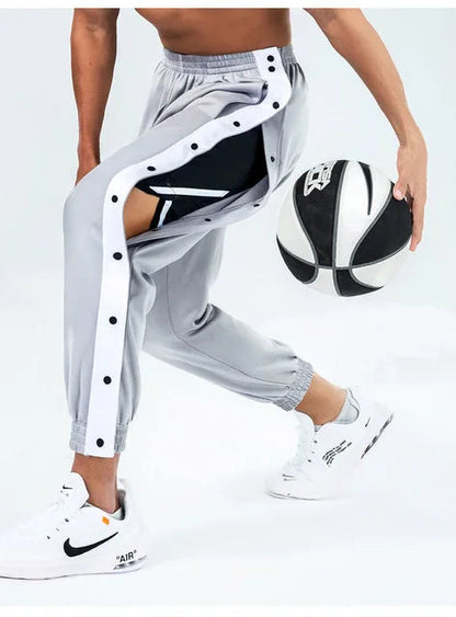 Harajuku Fashion Sports Men Pants Daily Outdoor Basketball Sweatpants Hollow Out Side Stripe Button Fly Design Creative Trousers Good Vibrations