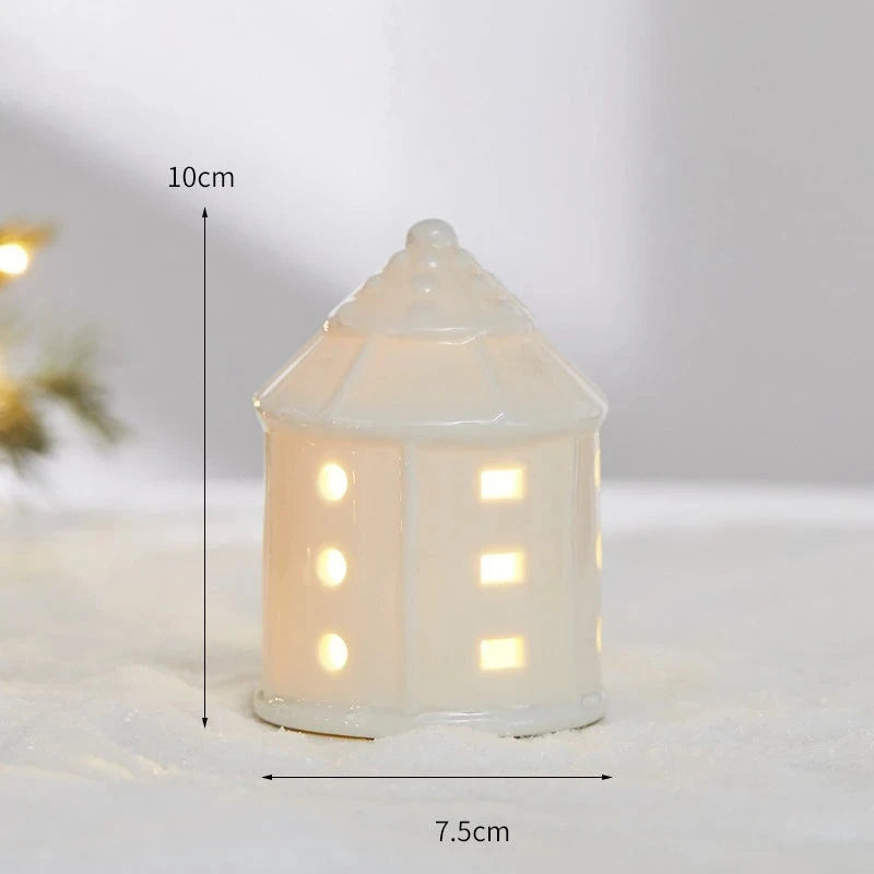 Christmas Ceramic Light Up Tree House Desktop Ornament Holiday Home Decor Tabletop Decoration Christmas Perfect Gift Idea Good Vibrations