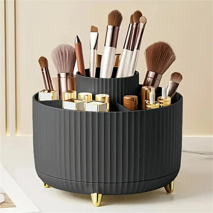 360° Rotating Makeup Organizer - 1pc Plastic Cosmetic Storage with 5 Compartments - Multi-Functional Holder for Brushes Good Vibrations