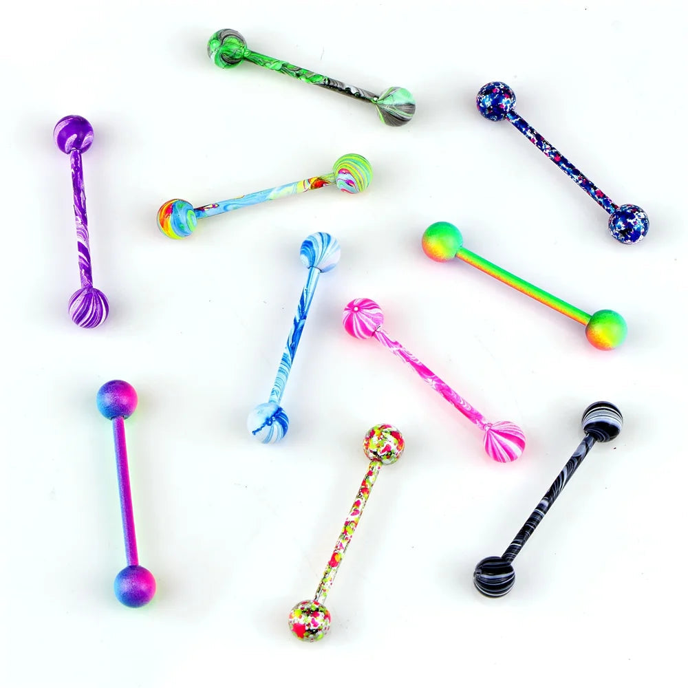 10pcs/set Tongue Rings Barbells Piercing Colorful Stainless Steel Ball Tongue Rings Barbell Bars Piercing Ring Punk For Men Wome Good Vibrations