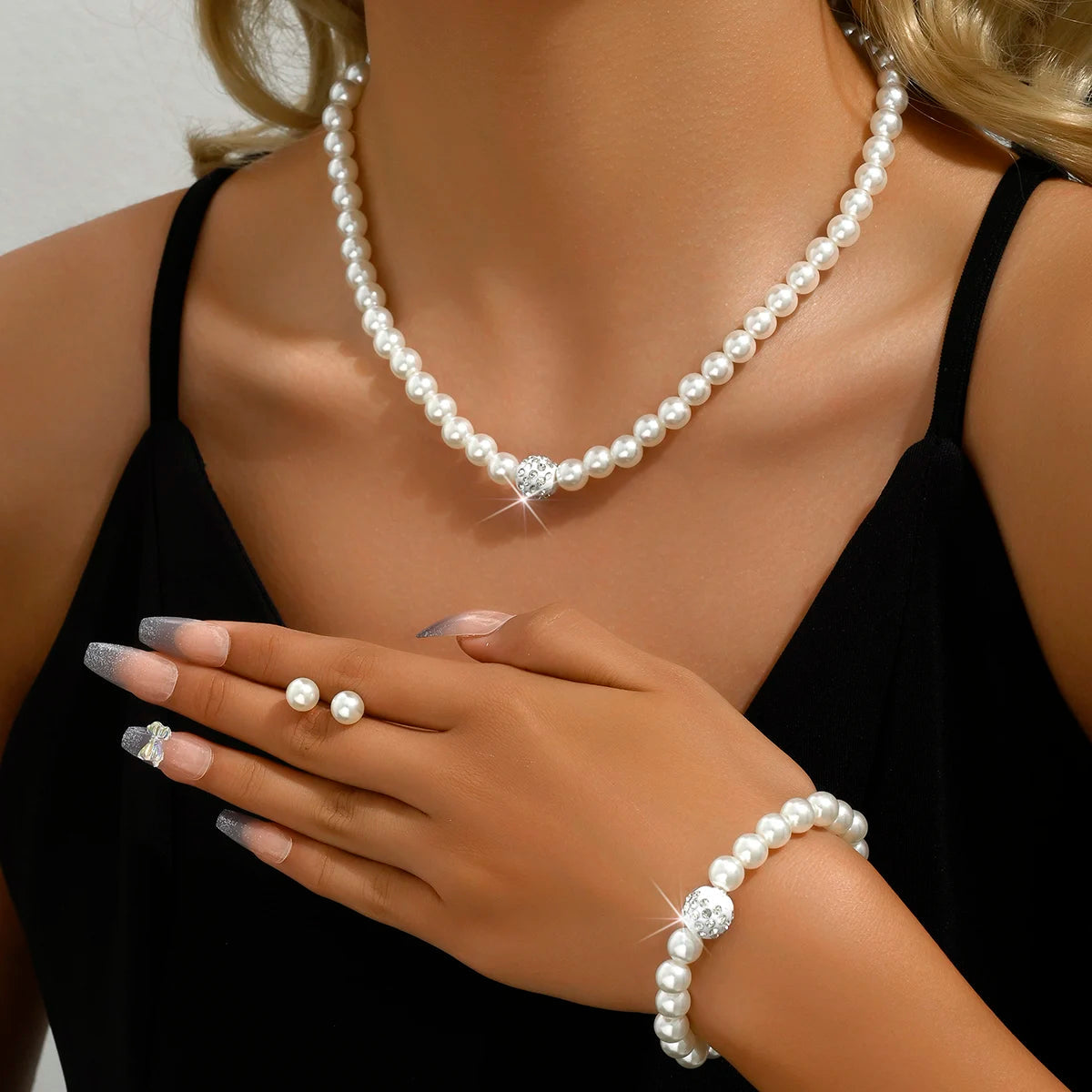 4pcs Women's Jewelry Set Pearl Set Diamond Necklace Bracelet Earrings Set Gorgeous Jewelry-5042 Good Vibrations